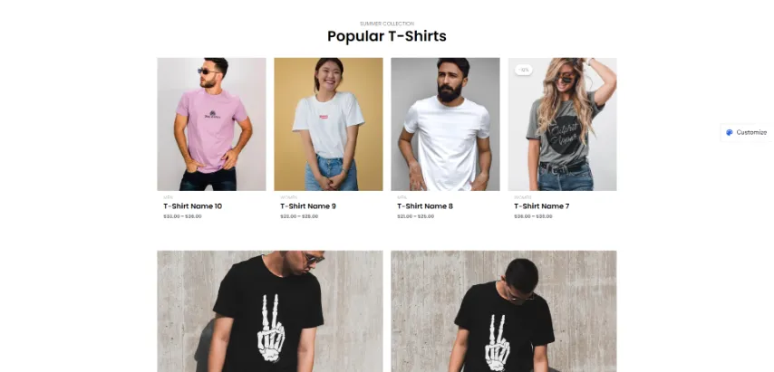 Une capture d'Ã©cran d'un site Web de t-shirts vendu sur une boutique en ligne.